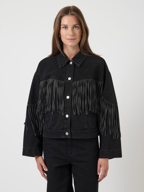 Yasaiko denim fringe jacket zwart