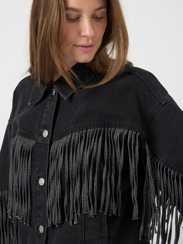 Yasaiko denim fringe jacket zwart