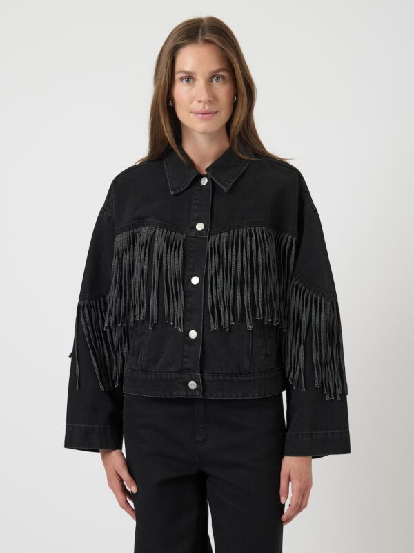 Yasaiko denim fringe jacket zwart