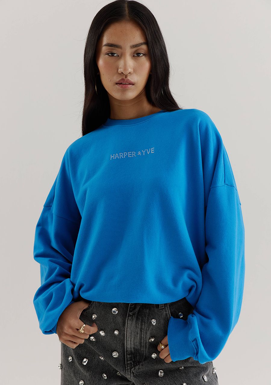 Rhinestone sweater blauw harper and yve