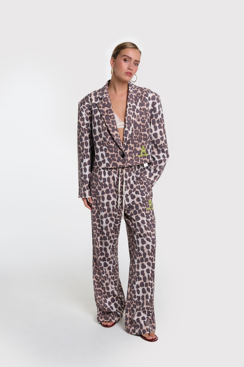 Ladies woven animal cropped blazer alix the label