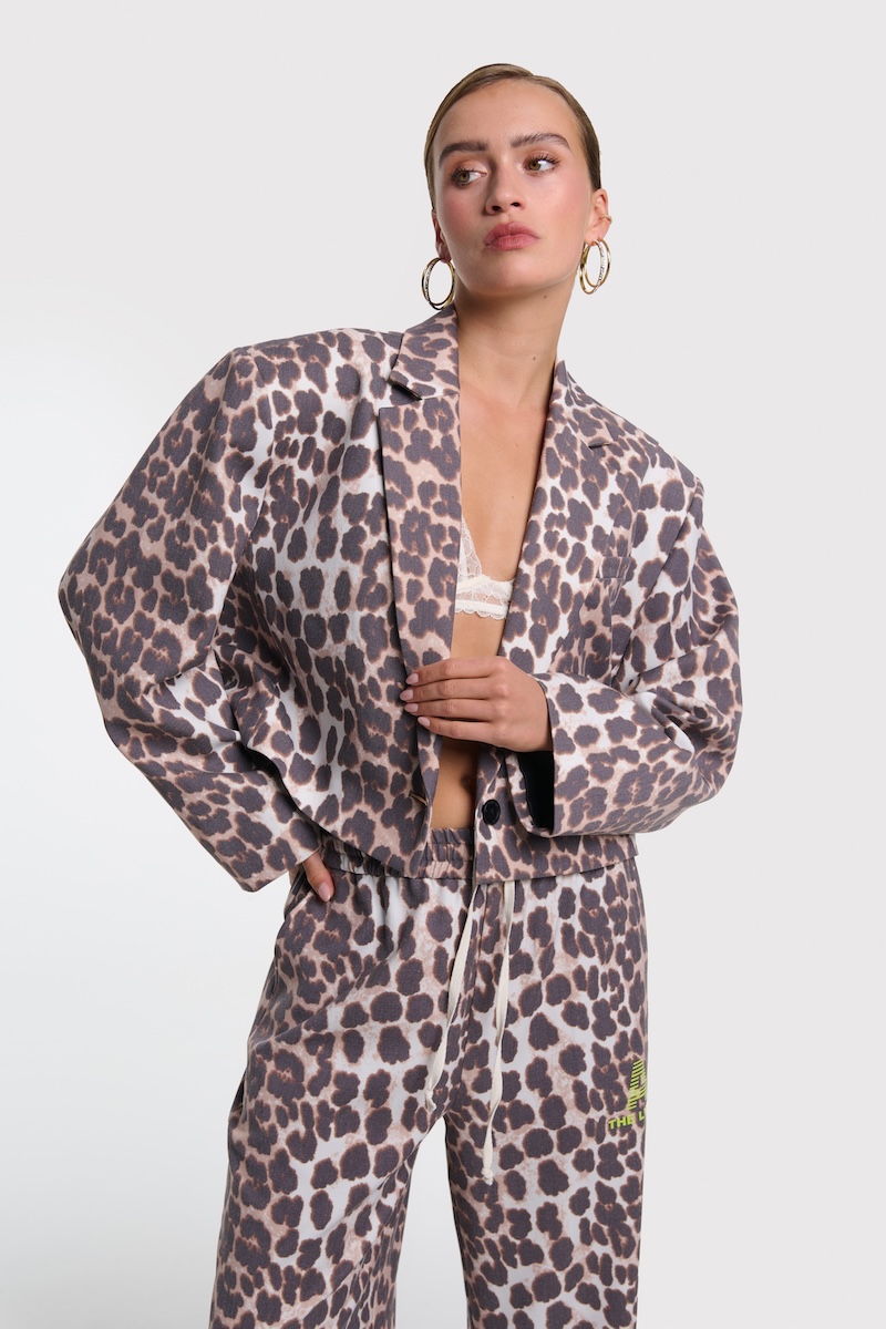 Ladies woven animal cropped blazer alix the label