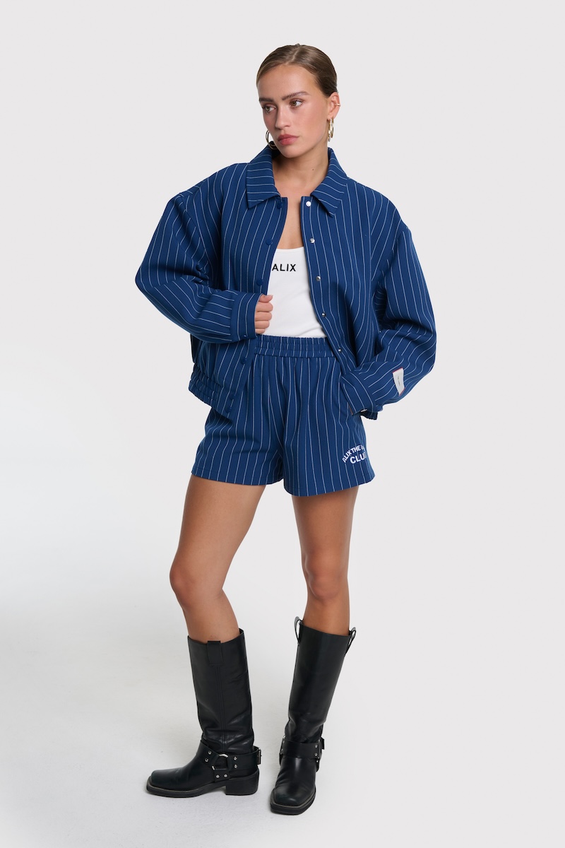 Ladies wwoven clean striped bomber alix the label