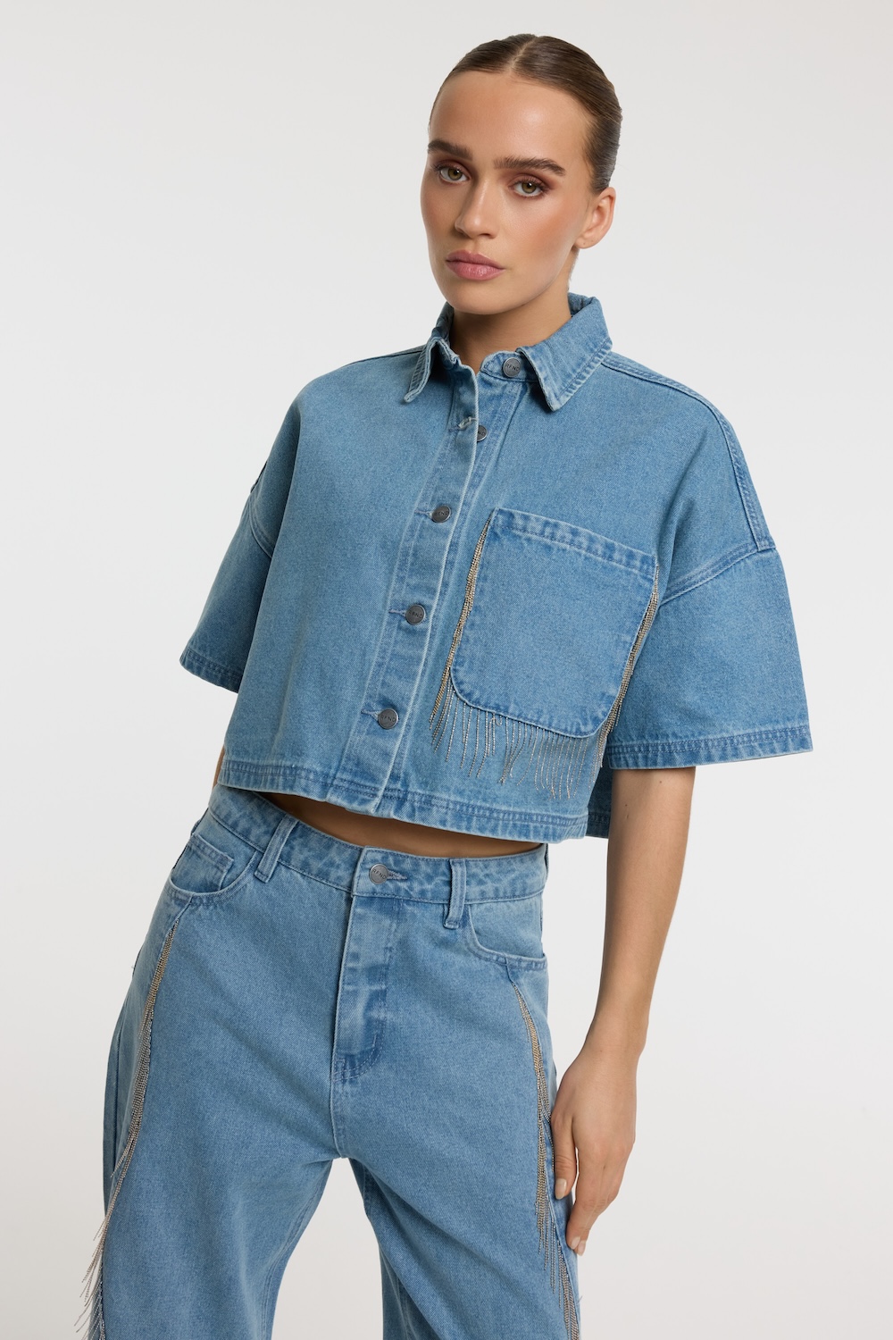 Denim fringe blouse Adeline refined