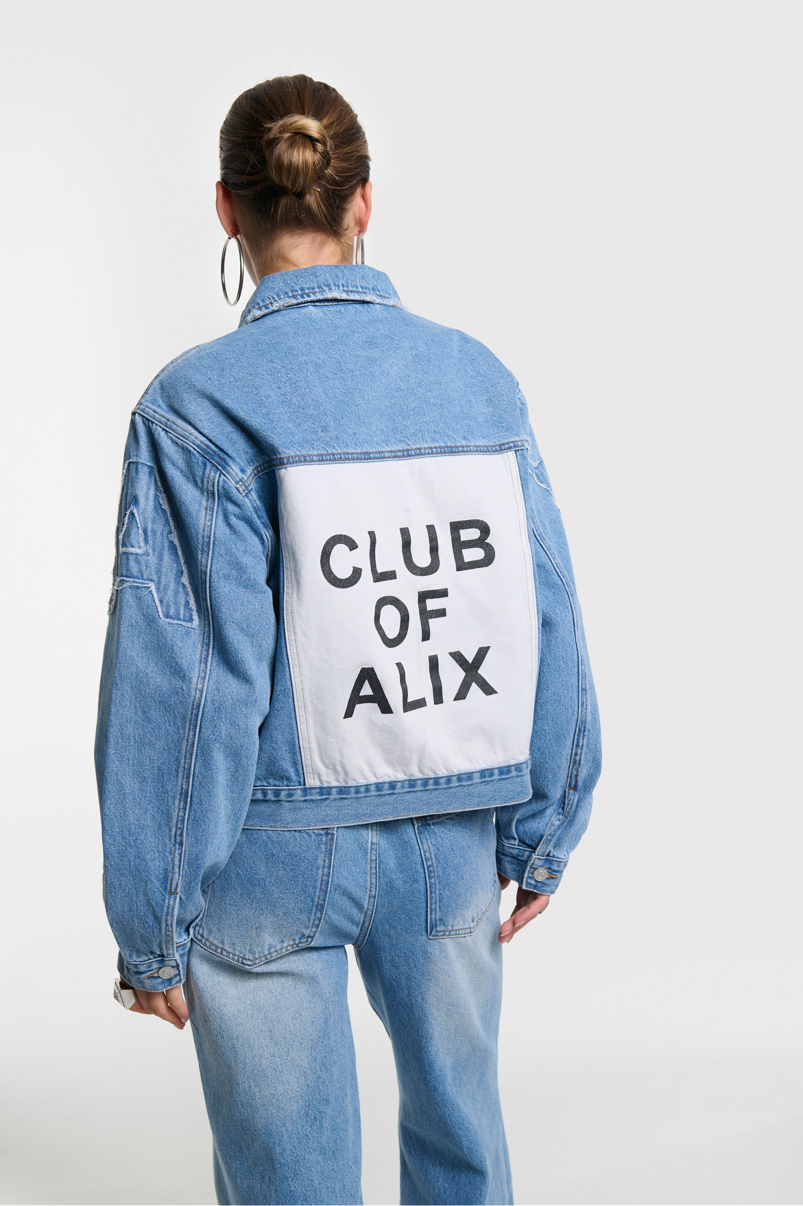 ladies woven soft denim patch jacket alix the label