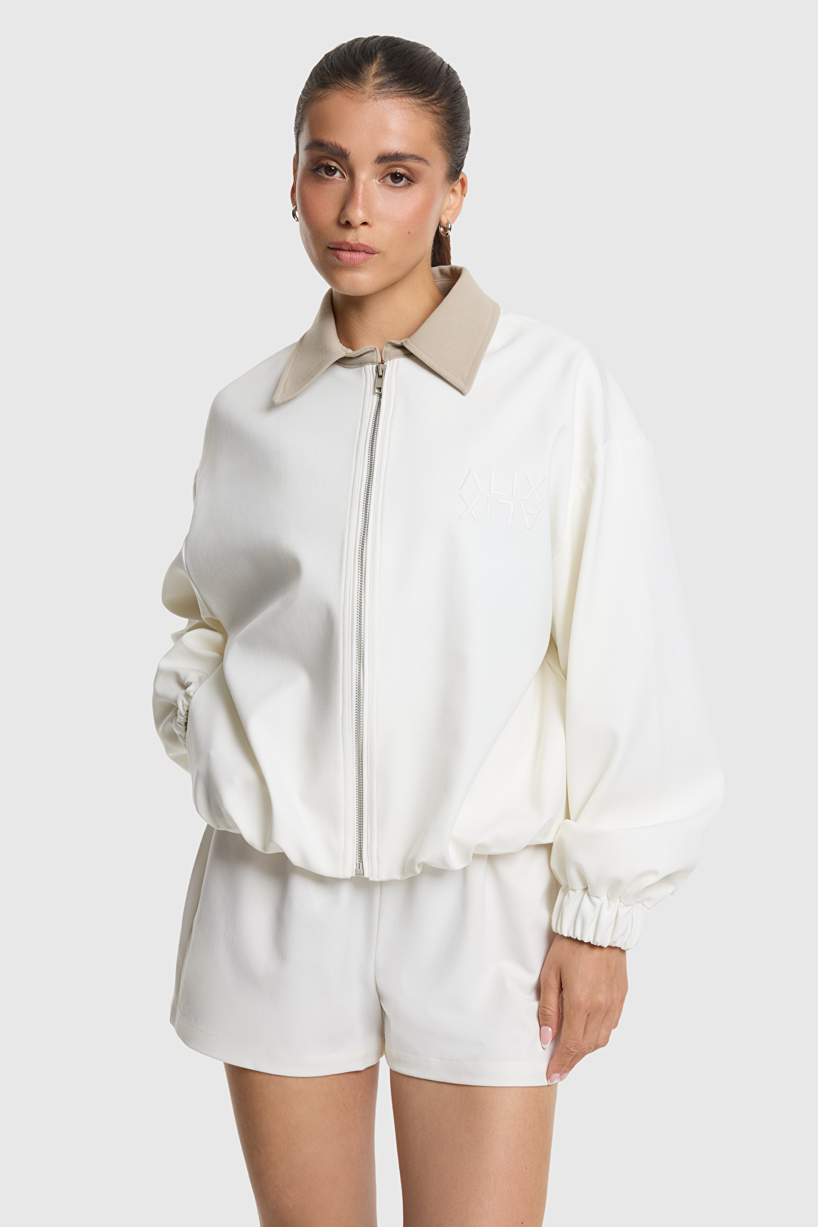Colorblock balloon bomber alix the label