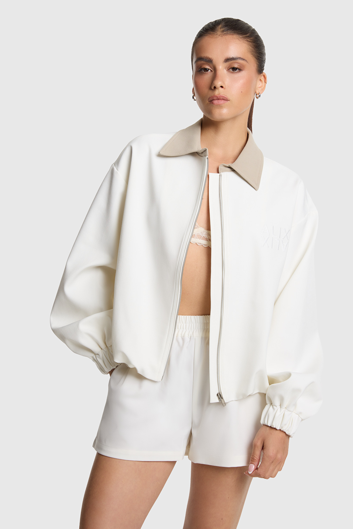 Colorblock balloon bomber alix the label