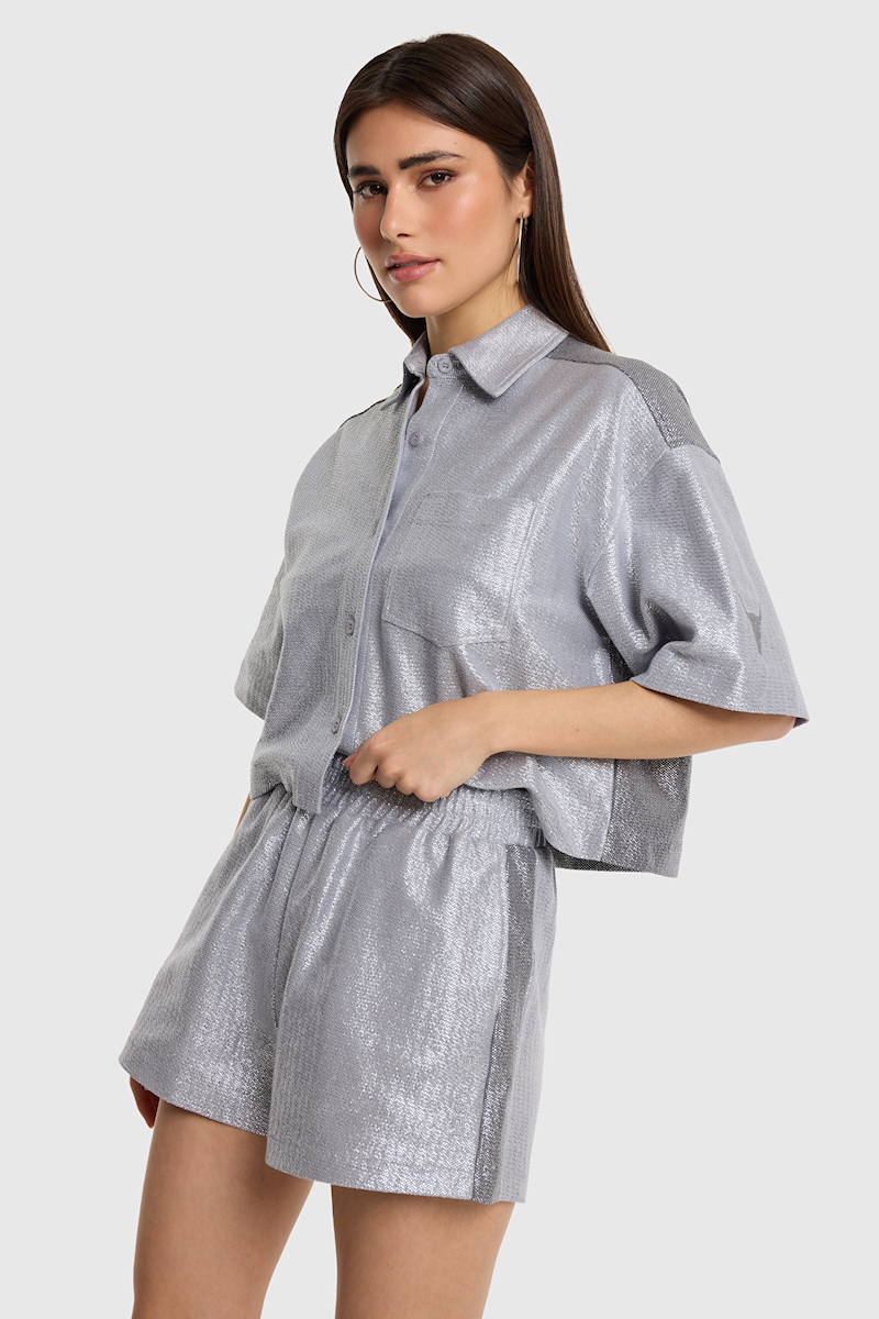 foil cropped blouse alix the label