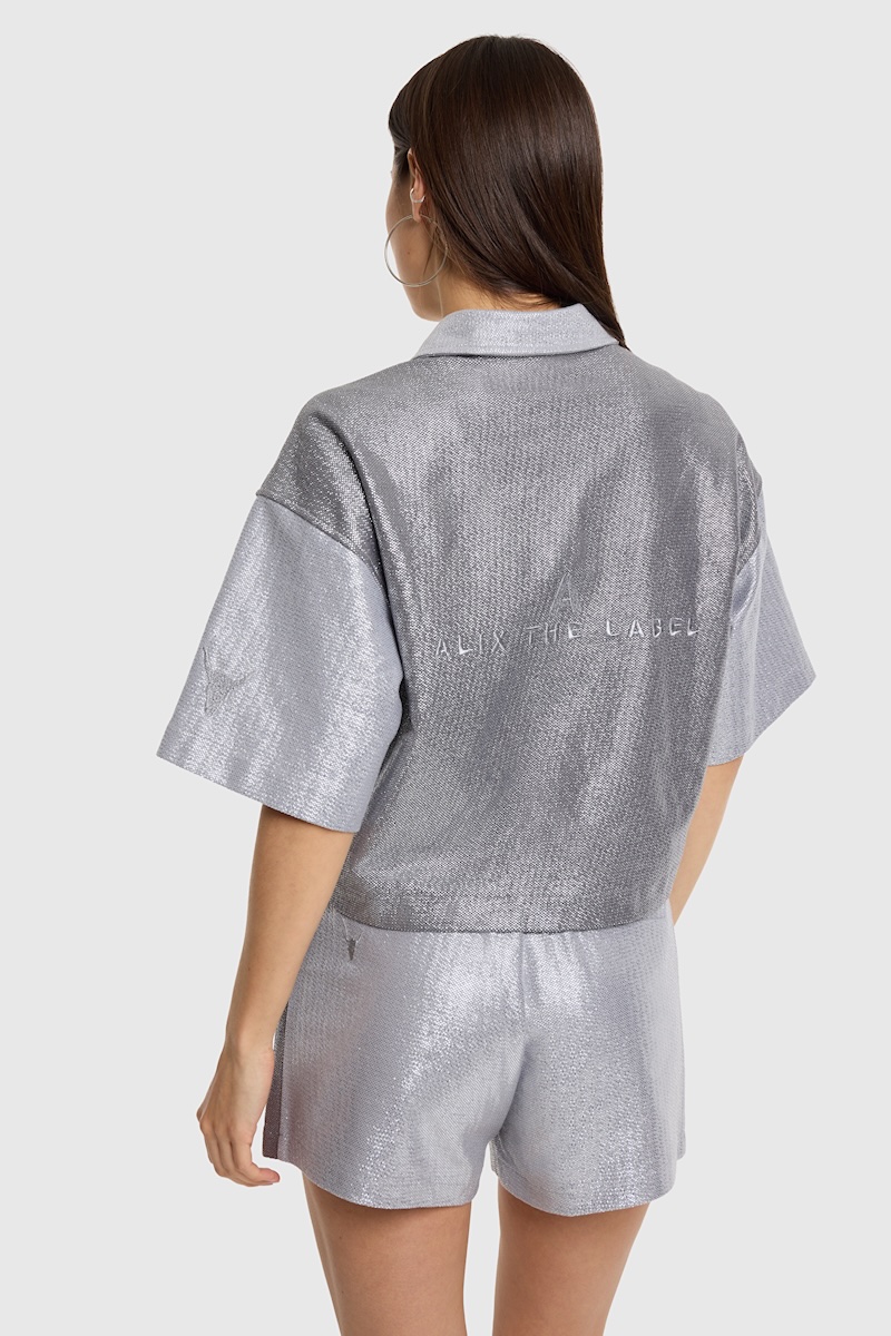 foil cropped blouse alix the label