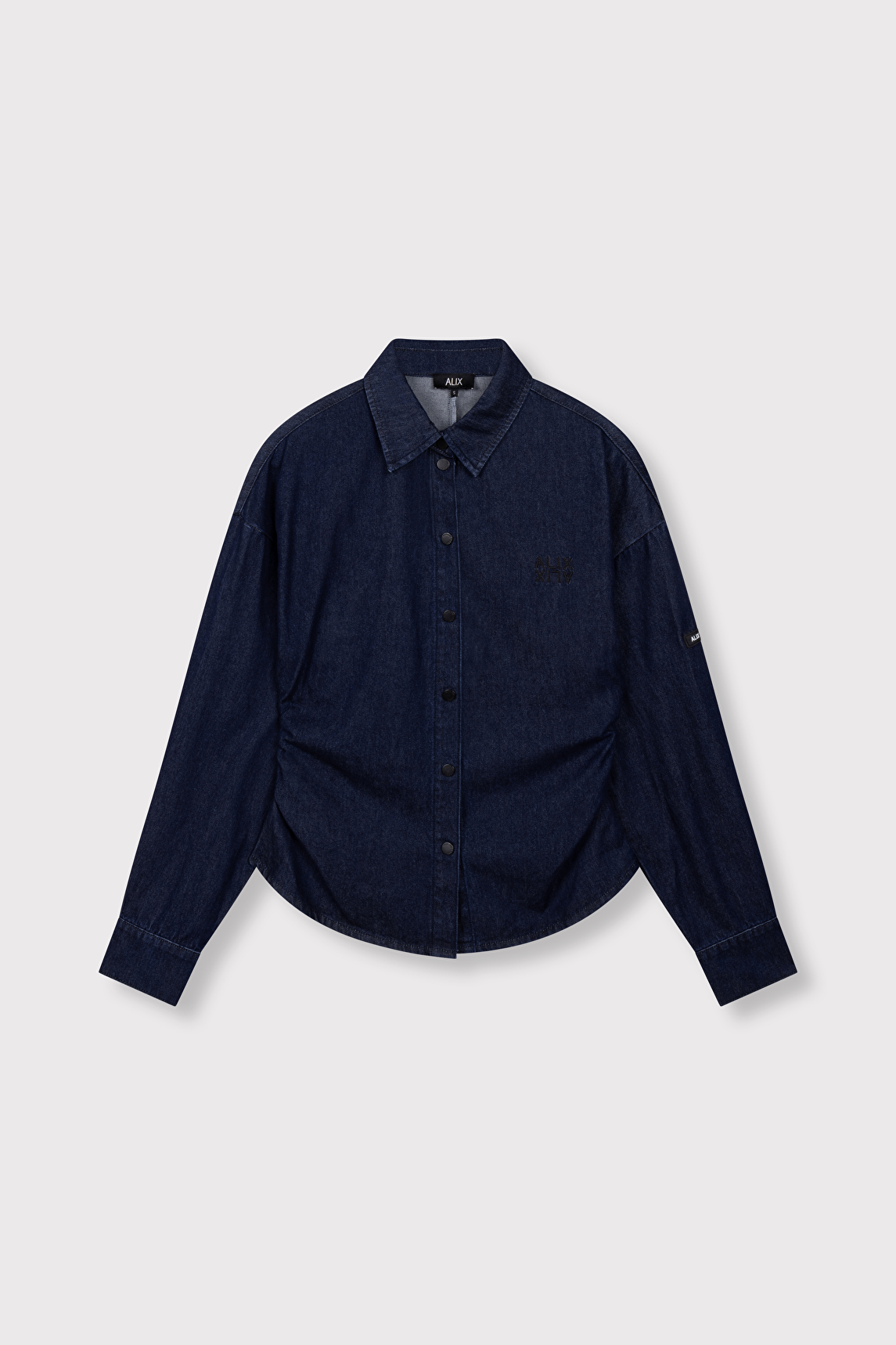 FITTED WAIST DENIM BLOUSE alix the label