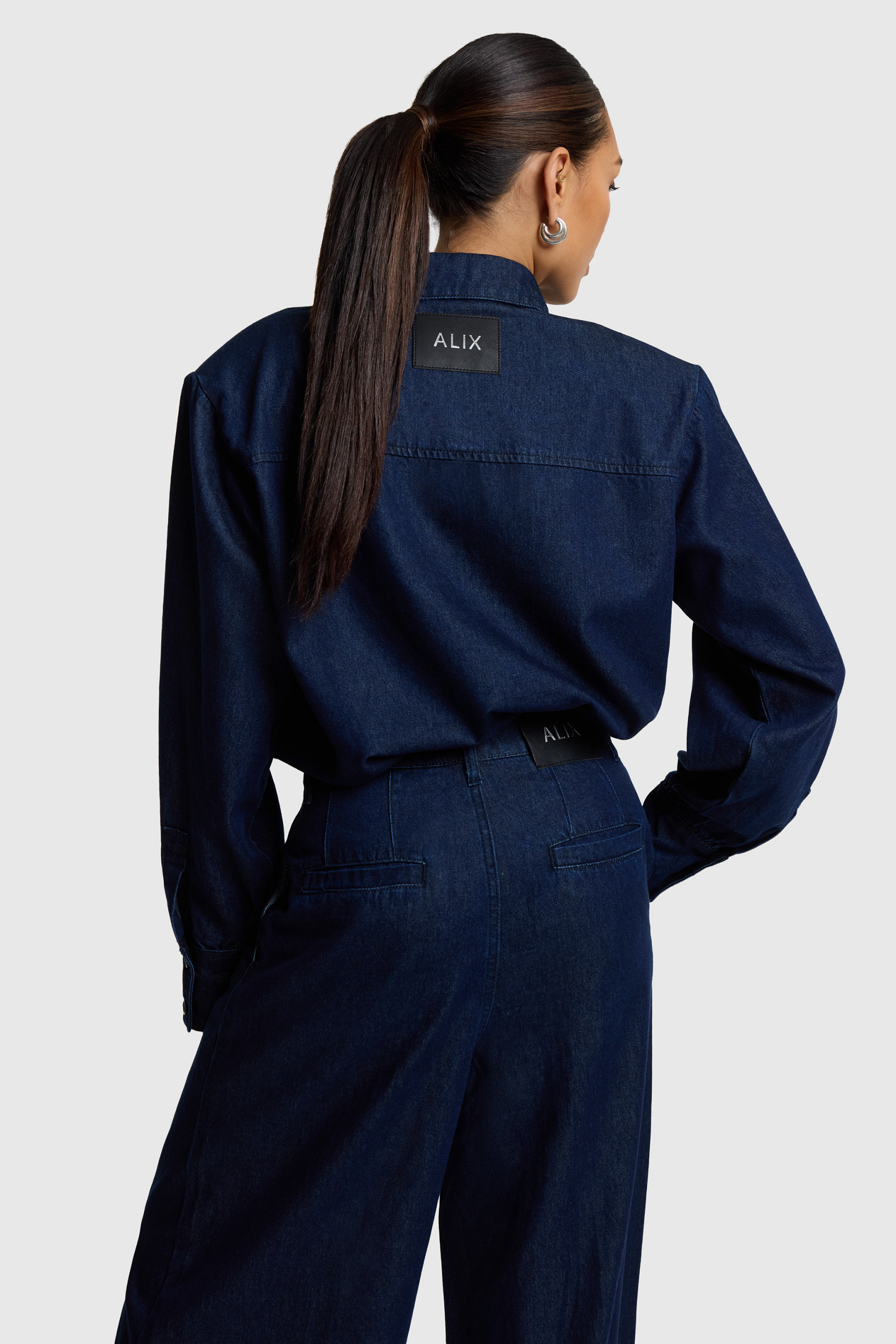 Ladies woven oversized denim blouse alix the label